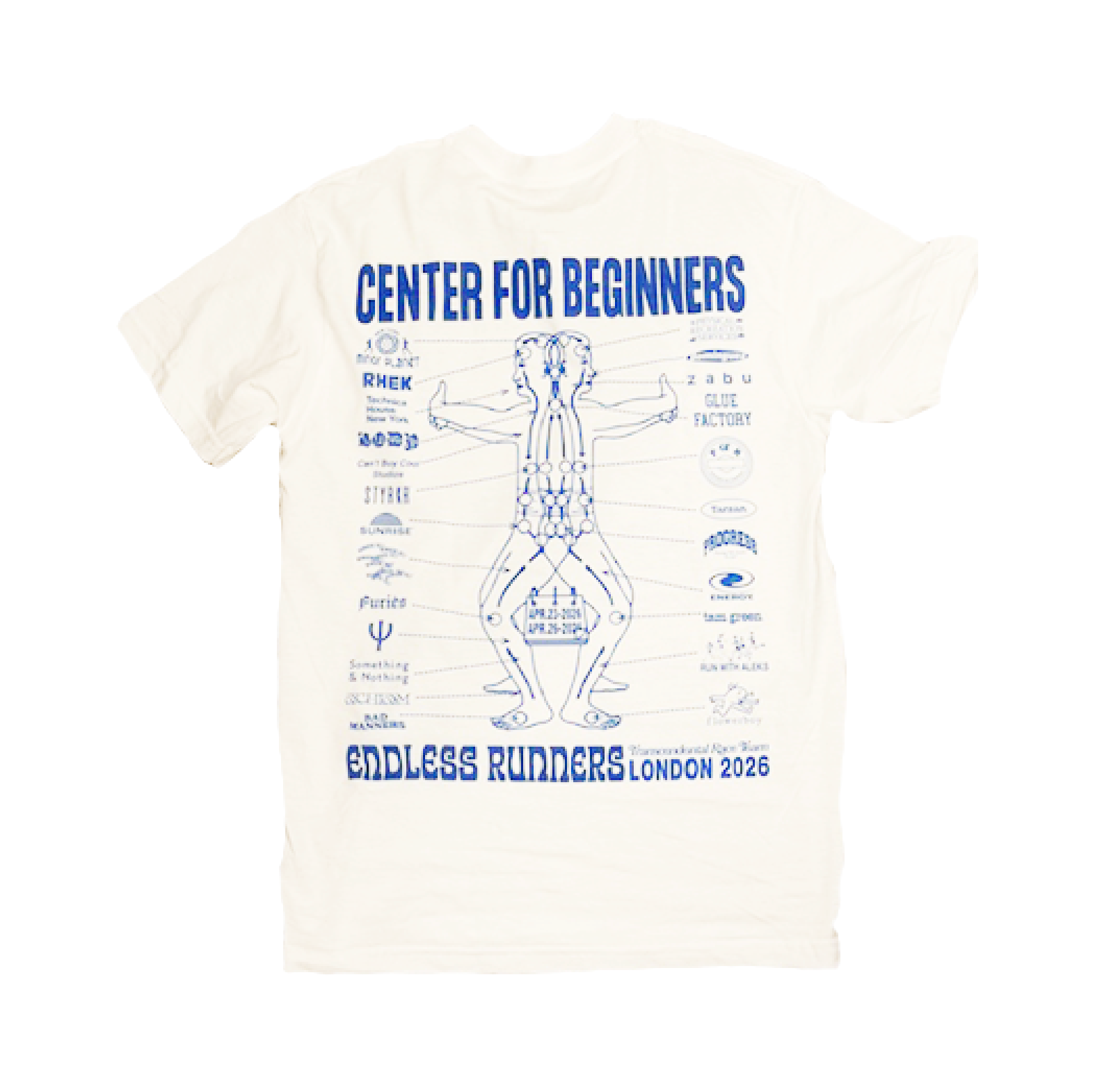 CENTER FOR BEGINNERS LONDON 2026 TEE WHITE / BLUE PRINT
