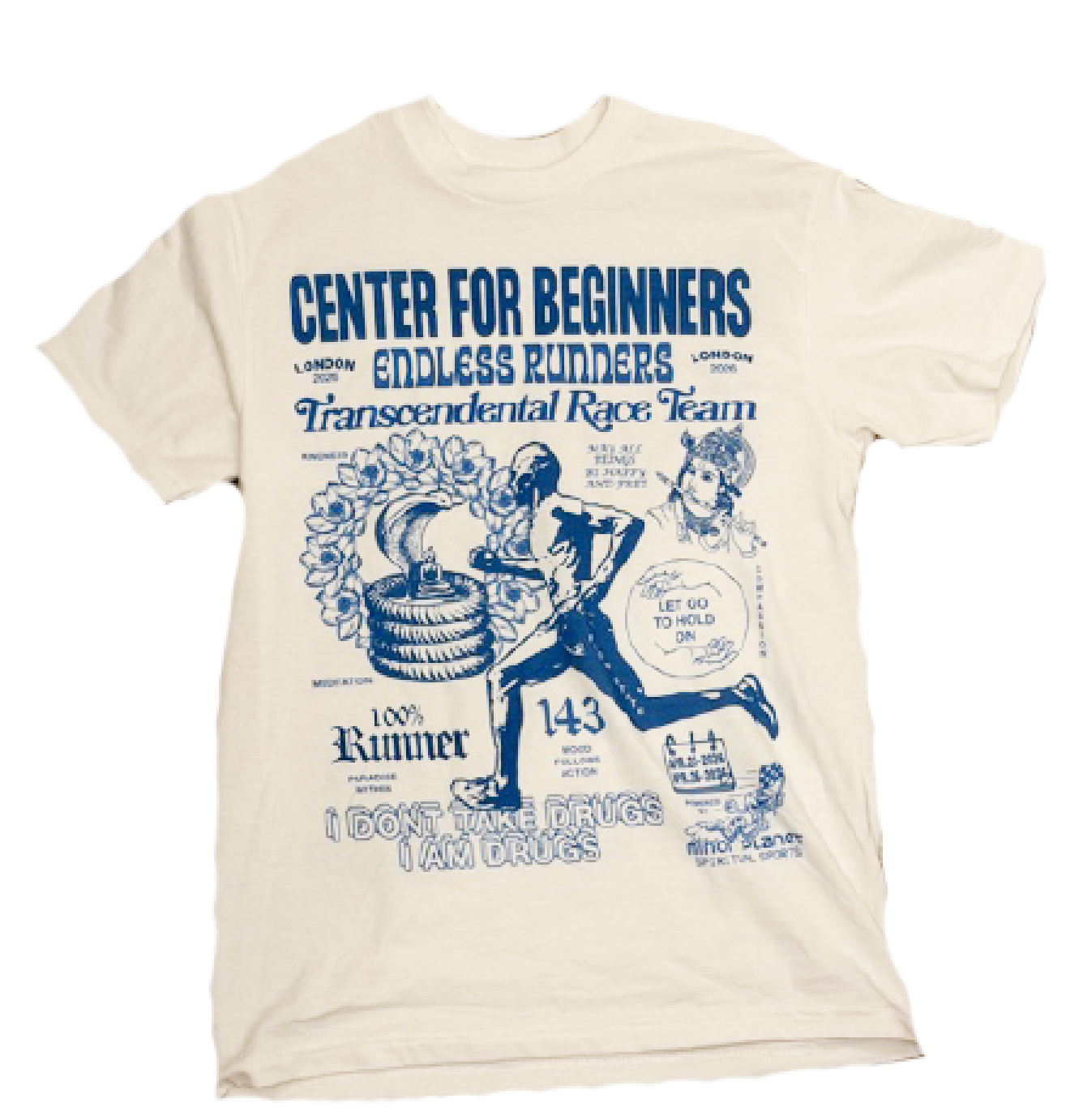 CENTER FOR BEGINNERS LONDON 2026 TEE WHITE / BLUE PRINT