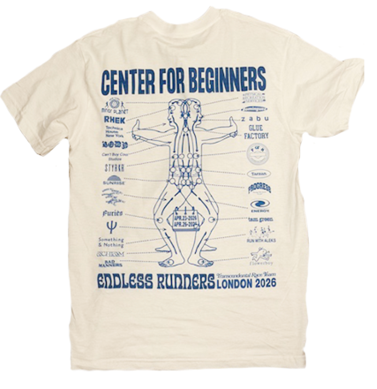 CENTER FOR BEGINNERS LONDON 2026 TEE WHITE / BLUE PRINT